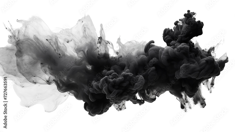 Black paint splash explosion smoke cloud isolated on transparent background	 - obrazy, fototapety, plakaty 