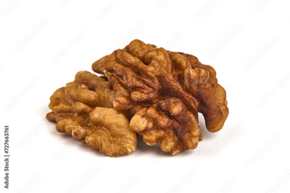 Walnut kernel, Nuts, isolated on white background.