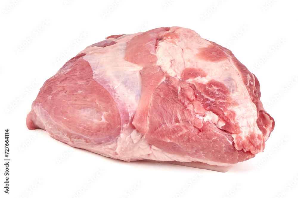 Raw pork ham, pork leg, isolated on white background.