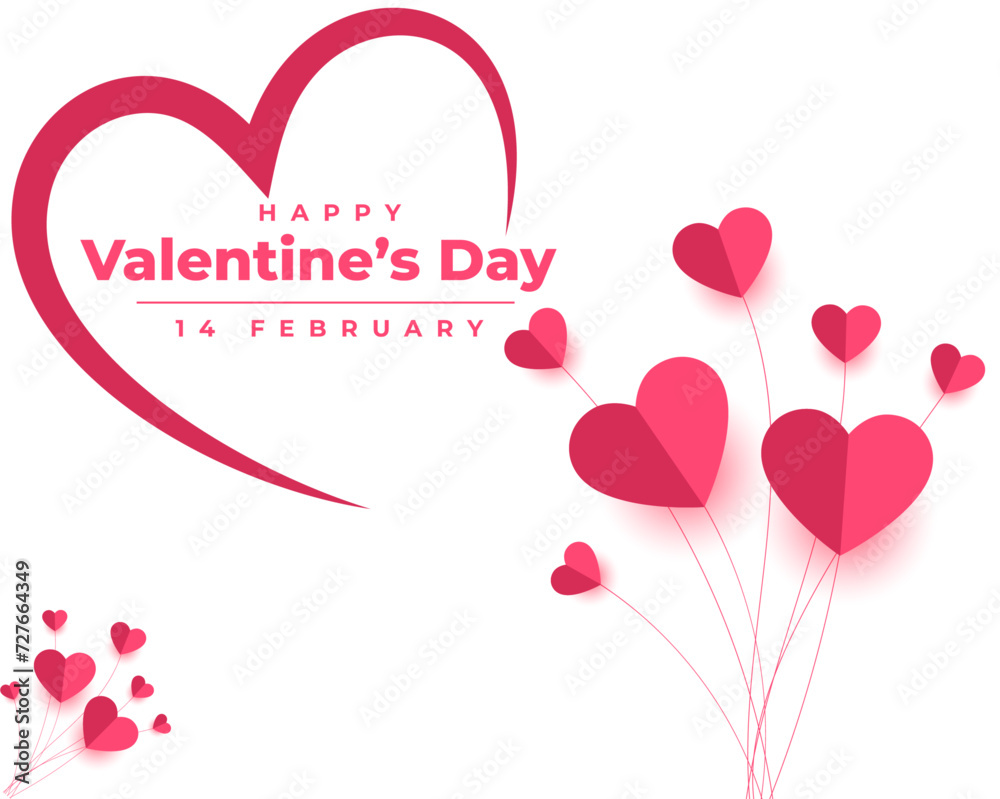 Valentine card with hearts shape balloons.Vector illustration with text happy valentine day 14th february. 