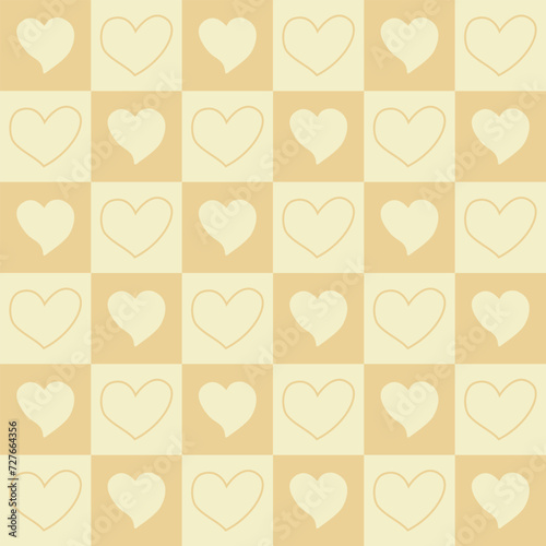 Chessboard vector pattern of mixed hearts on beige background