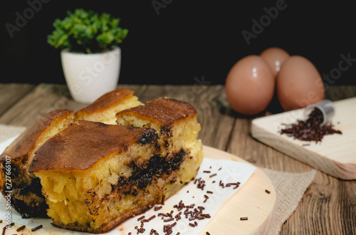 Chocolate sweet Indonesian thick-folded crepe or Martabak manis/Terang Bulan food photography