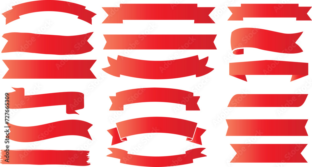 Red ribbons, banner collection isolated, versatile for web design, ads, promotion. Bright, eye-catching elements enhancing visual appeal Red ribbons, banner collection isolated, versatile for web design, ads, promotion. Bright, eye-catching elements enhancing visual appeal