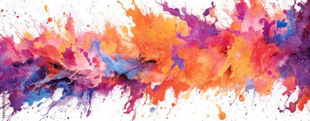 Explosive Watercolor Splashes on White Abstract Art Background.
