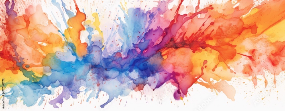Explosive Watercolor Splashes on White Abstract Art Background.