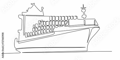 Continuous line drawing of cargo ship vector illustration