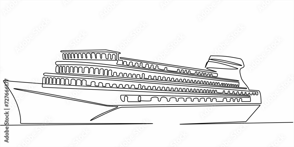 Continuous line drawing of cargo ship vector illustration