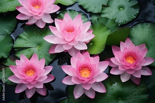 rain on lotus leaf and pink lotus