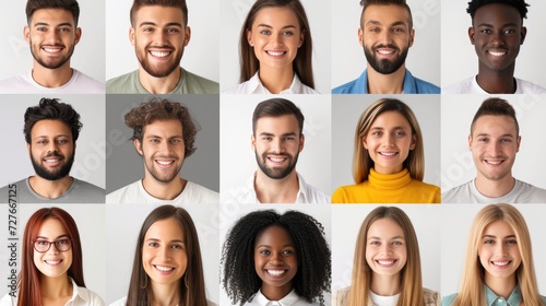 Diverse Group of Smiling People Headshots on White Background. © _veiksme_