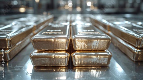 Stacked Gold Bars on Reflective Surface