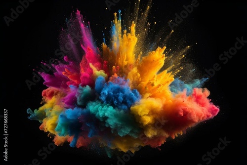 Explosive  vibrant square of colorful powder on a background. Generative AI