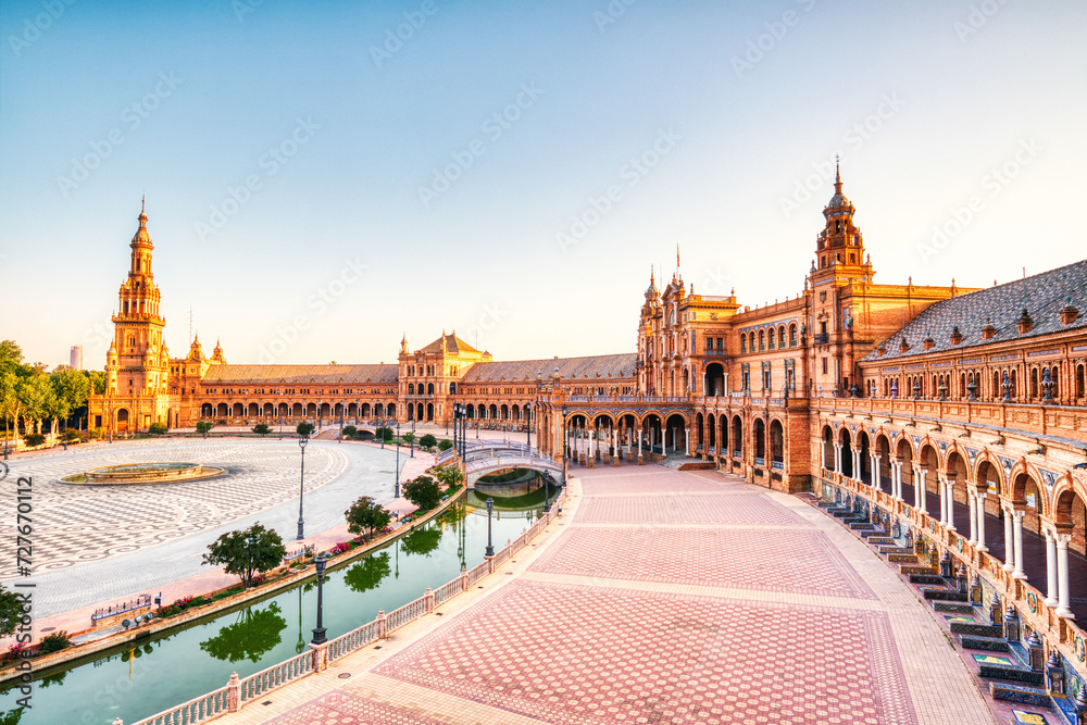 Plaza de Espana in Seville during Beautiful Sunny Day, Andalusia