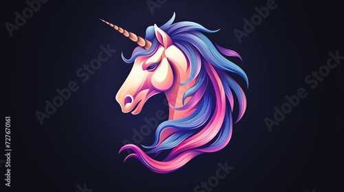 Cute unicorn face in flat style for clothes or as logotype, badge, icon, card, poster, t-shirt, invitation, banner template © May