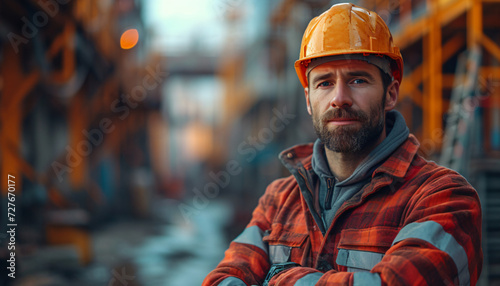 Portrait of a construction worker with copy space
