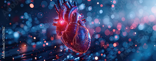 futuristic medical research heart cardiology health care with diagnosis vitals infographic biometrics for clinical and hospital stethoscope and catheter services as wide banner 