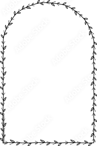 Round Arch Vertical Frame architectural arche window door Vintage frame Flower wreath leaf vector floral border picture frames Branch laurel botanical silhouette black elements decoration
