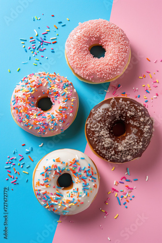Donuts on color background