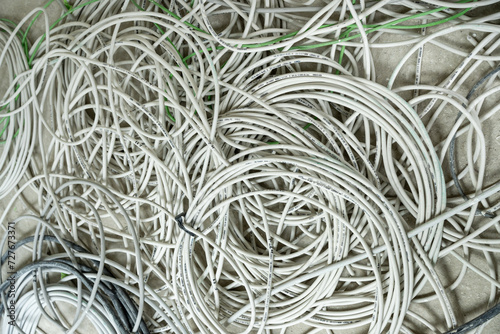 cable spaghetti. Electrical cable clutter on a construction site