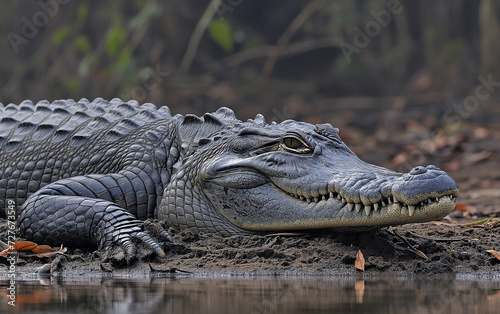 Crocodile in the jungle. Generative AI