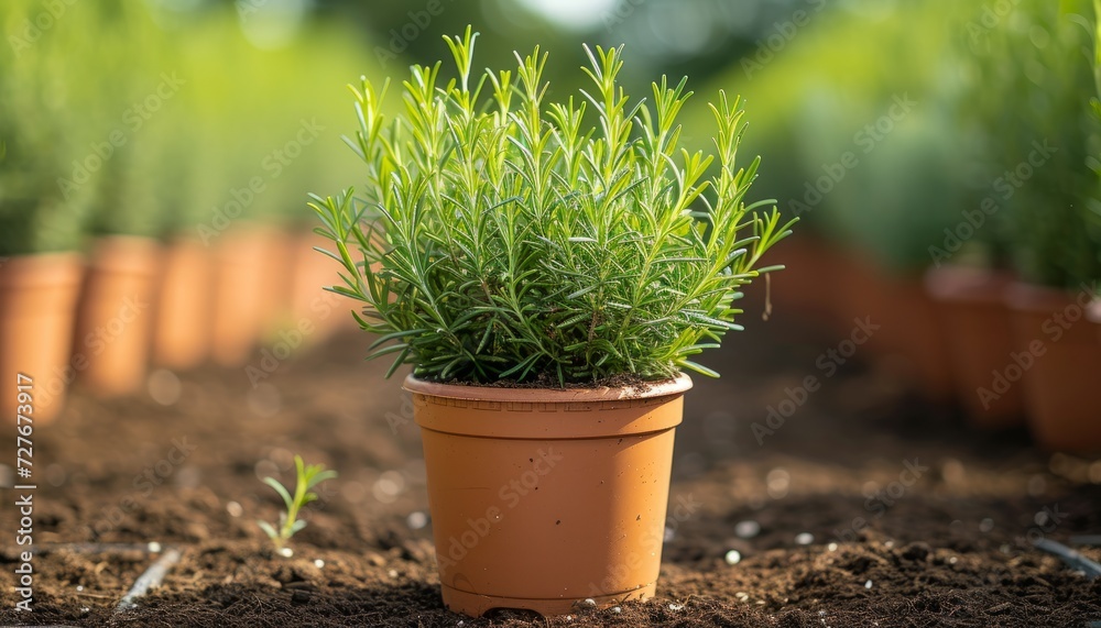 Rosemary in a minimalist style pot isolated on a simple pink background. This professional image consists of a subtle gradient. soft shadows It emphasizes the overall elegance of the scene. Rosemary in a minimalist style pot isolated on a simple pink background. This professional image consists of a subtle gradient. soft shadows It emphasizes the overall elegance of the scene.