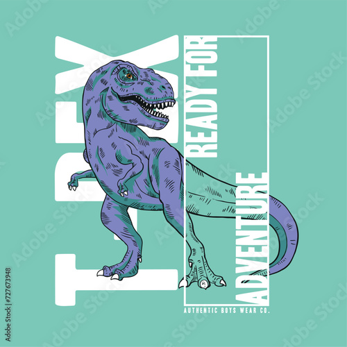 print design for tee with wild dinosaur drawing