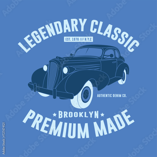 vintage style car print design as vector for tee