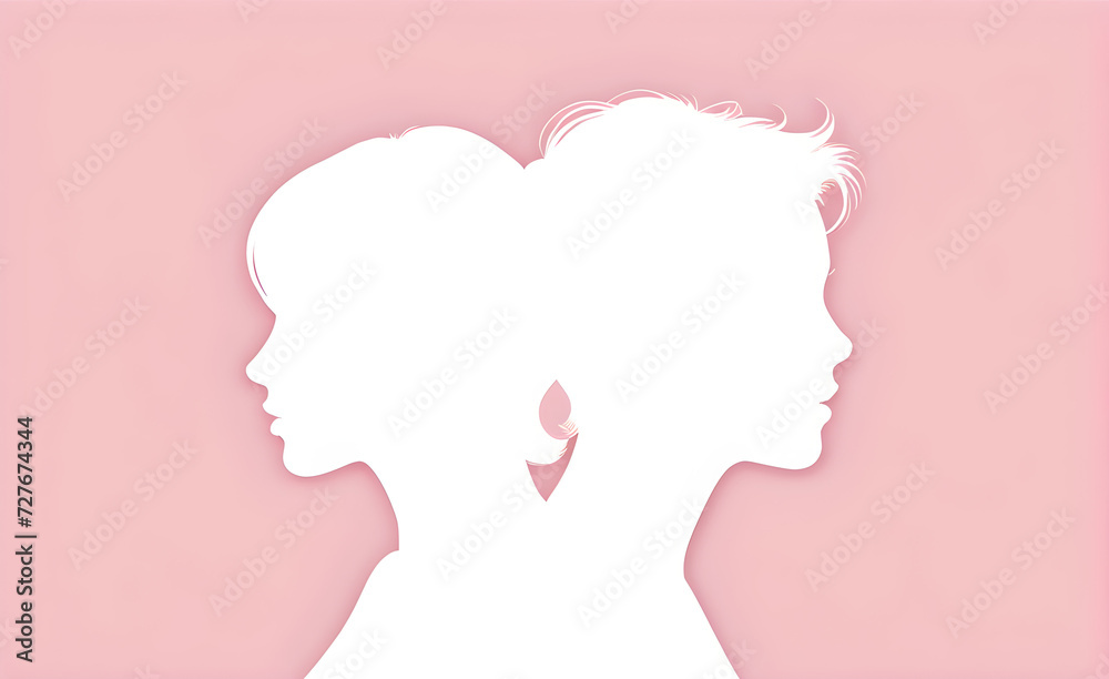 Couple white silhouette. soft pink background with copy space. Generative AI