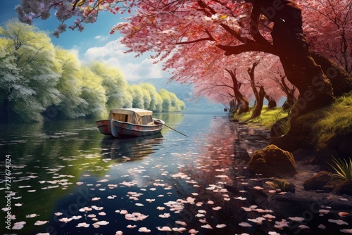 A tranquil voyage through the blossoming waters of spring."
"Sailing into the season of renewal