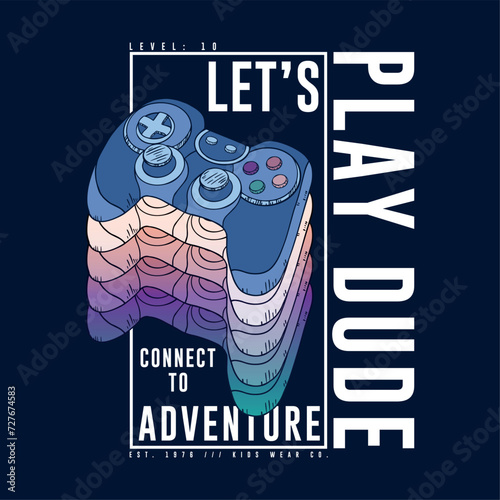 gaming concept tee print design with gamepad drawing as vector