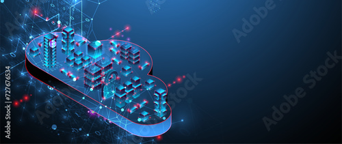 Cloud computing concept. Abstract connection technology background. Hand drawn vector.