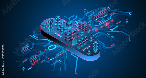 Cloud computing concept. Abstract connection technology background. Hand drawn vector.