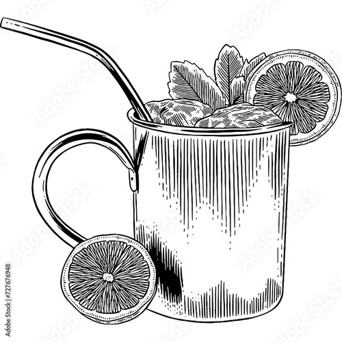 Hand drawn Moscow Mule Cocktail Drink Sketch Illustration