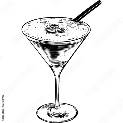 Hand drawn Espresso Martini Cocktail Drink Sketch Illustration