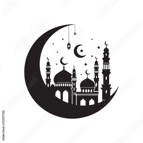 mosque silhouette of in black background