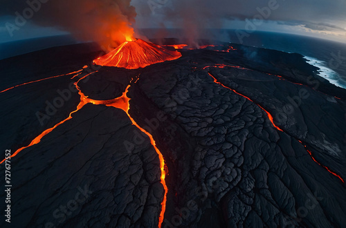 fire in the volcano landscape