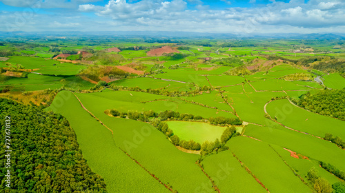 landscape with fields and hills  Ariel view of green land