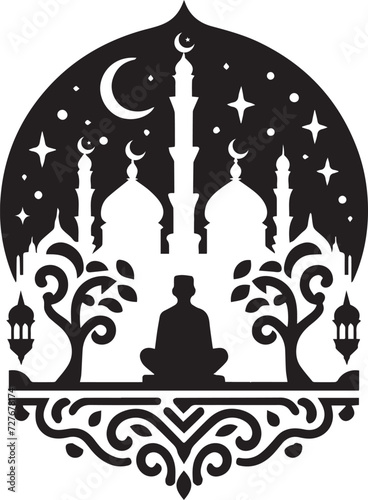 mosque silhouette of in black background