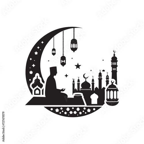mosque silhouette of in black background
