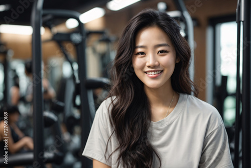 portrait of a young Asian woman in a gym