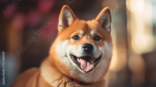 Shiba Inu : portrait of a Shiba Inu dog in a good mood. AI Generative.