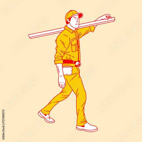 Simple cartoon illustration of a construction worker 4