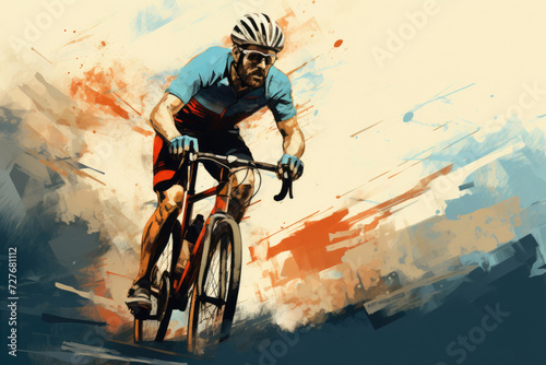 Professional road bicycle or gravel bike racer in grunge retro drawing style