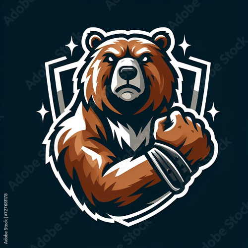 Grizzly brown bear mascot logo, gaming and sticker