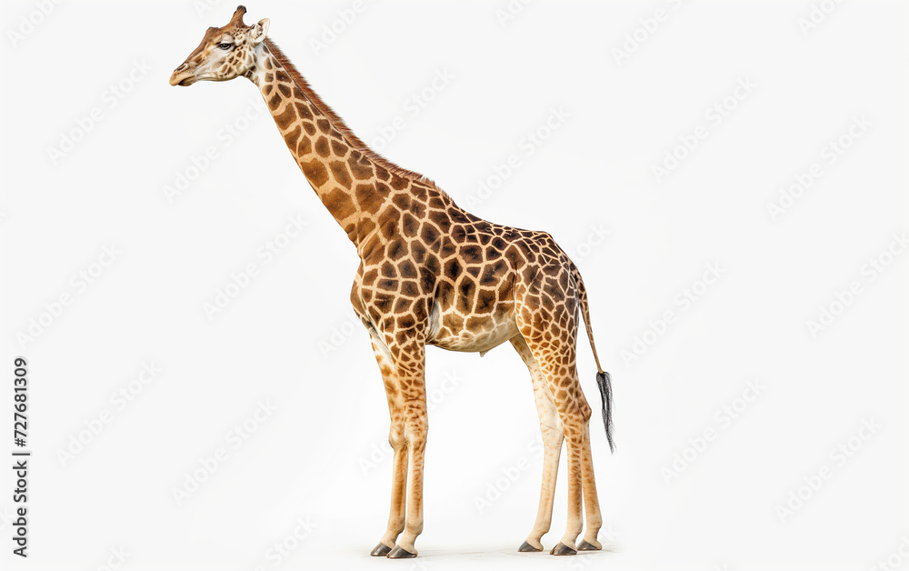 Naklejka premium Giraffe standing isolated on white background. Generative AI