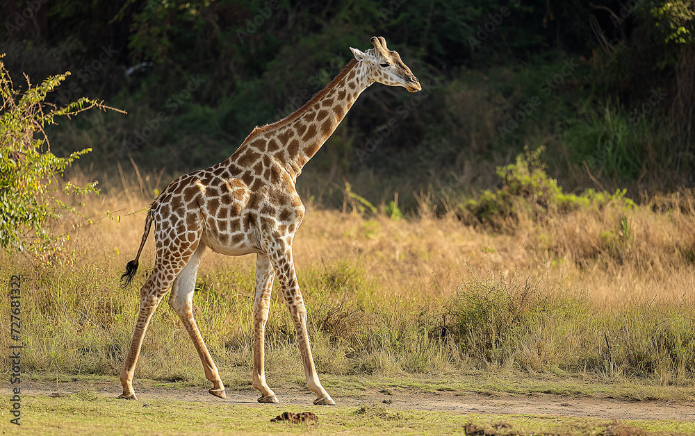Obraz premium Giraffe standing in meadow. Generative AI