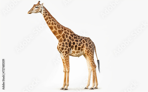 Giraffe standing isolated on white background. Generative AI