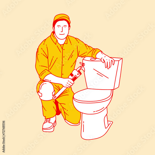 Simple cartoon illustration of a plumber 1