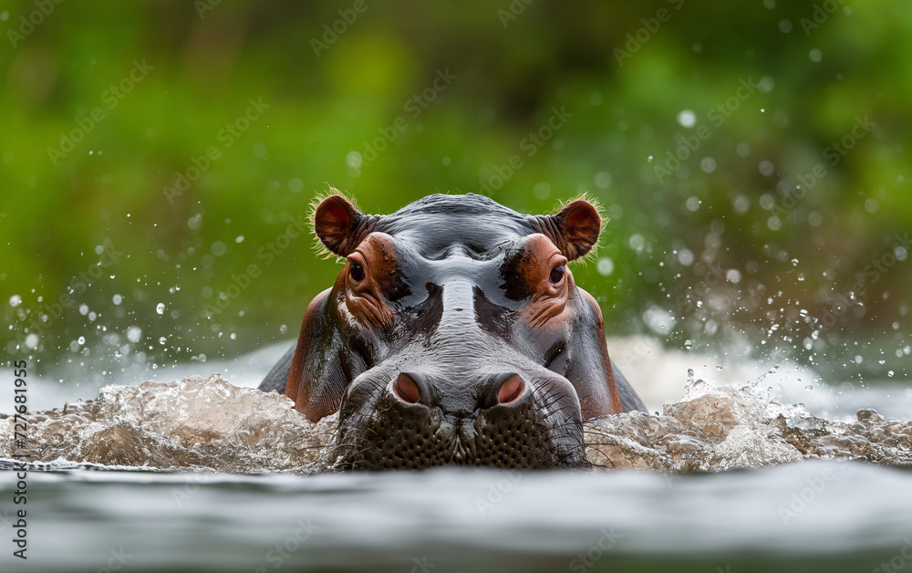 Fototapeta premium Hippo in lake water. Generative AI