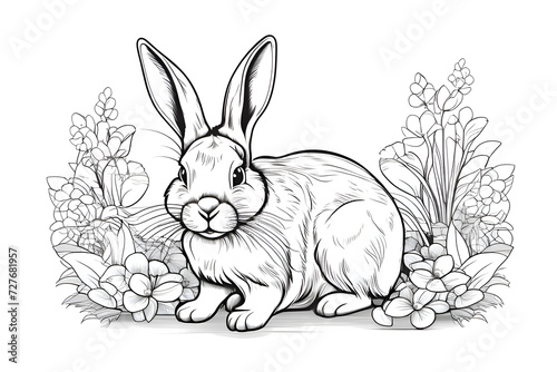 Coloring page drawing of a rabbit. Rabbit sketch. Cute bunny vector illustration design.
