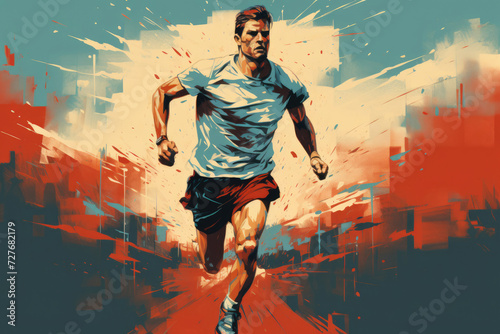 Runner male athlete in grunge vintage style drawing photo
